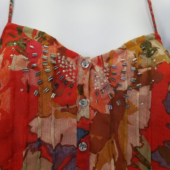 Abercrombie & Fitch Camisole Women's XS Red Floral Beaded Tank Top String A&F - Picture 3 of 14
